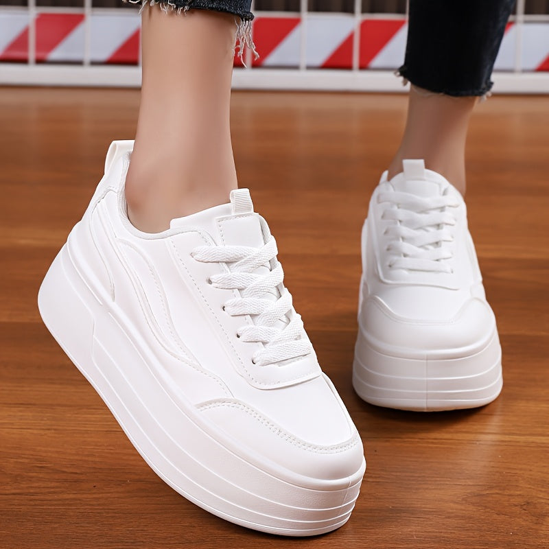 Women's Lace up Platform Sneakers Height Increased Skate Shoes