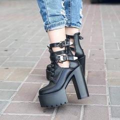 Women's Block Heeled Boots Round Toe Buckle Strap Booties