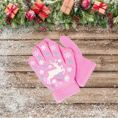 Kids Winter Elk Print Knitted Gloves, 3-6 Years