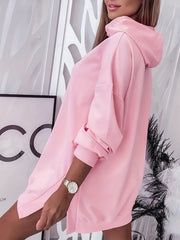 Letter Print Split Side Hoodie Casual Long Sleeve Drawstring Hoodies Sweatshirt