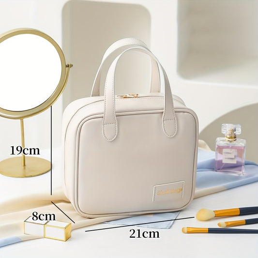 PU Travel Makeup Bag With Handle Small Cosmetic Bag Waterproof Organizer Case