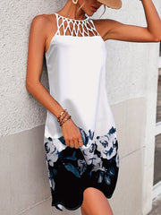 Floral Print Hollow Out Dress Casual Backless Summer Dress Women's Clothing