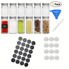 12pcs Storage Jars with Stainless Steel Lids Spice Glass Container