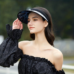 Lace Flower Sequin Visor Hat Wide Brim French Embroidery Sun Hat