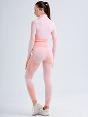 Women Workout Set Seamless Yoga High Neck Jacket & Leggings