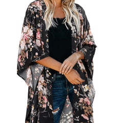 Floral Print Loose Cover Up Cardigan Kimono Sleeve