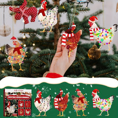 4pcs Christmas Scarf Chicken Pendant Set Christmas Hanging Decorations
