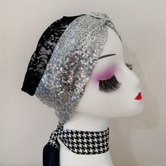 Sequin Decor Beanie Lace Bowknot Head Wrap