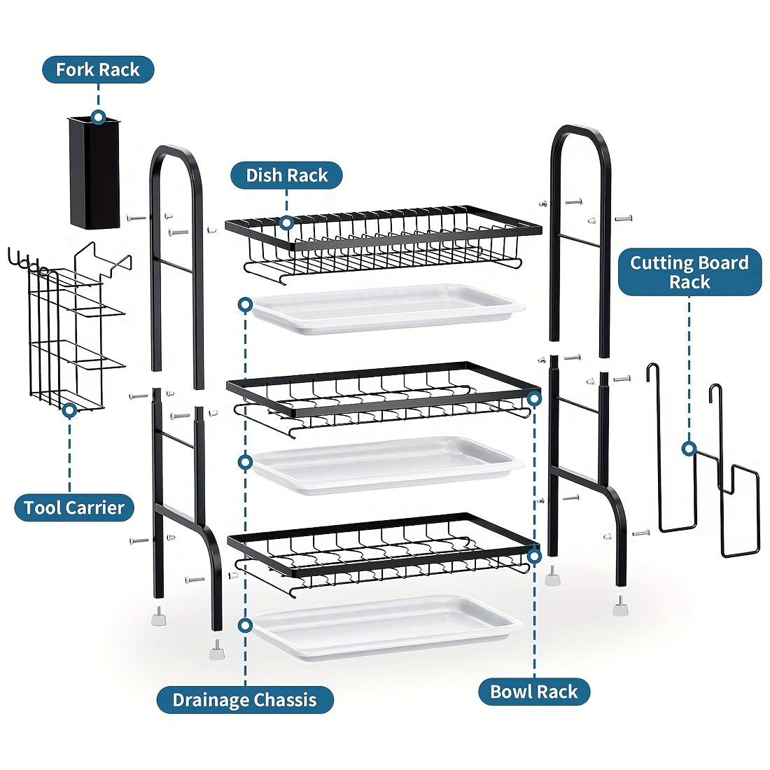 3 Tier Dish Drying Rack Large Capacity Strainers Drain Board