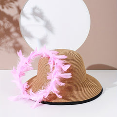 Luminous Feather Wreath Sun Hat Easter Khaki Straw Hat