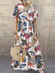 Floral Print Maxi Dress Short Sleeve Plus Size