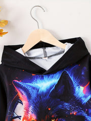 Wolf 3D Print Boys Pullover Hoodie For Spring Fall