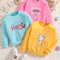 3pc Girls Sweatshirts Set Cat Rabbit Print Long Sleeve Pullovers