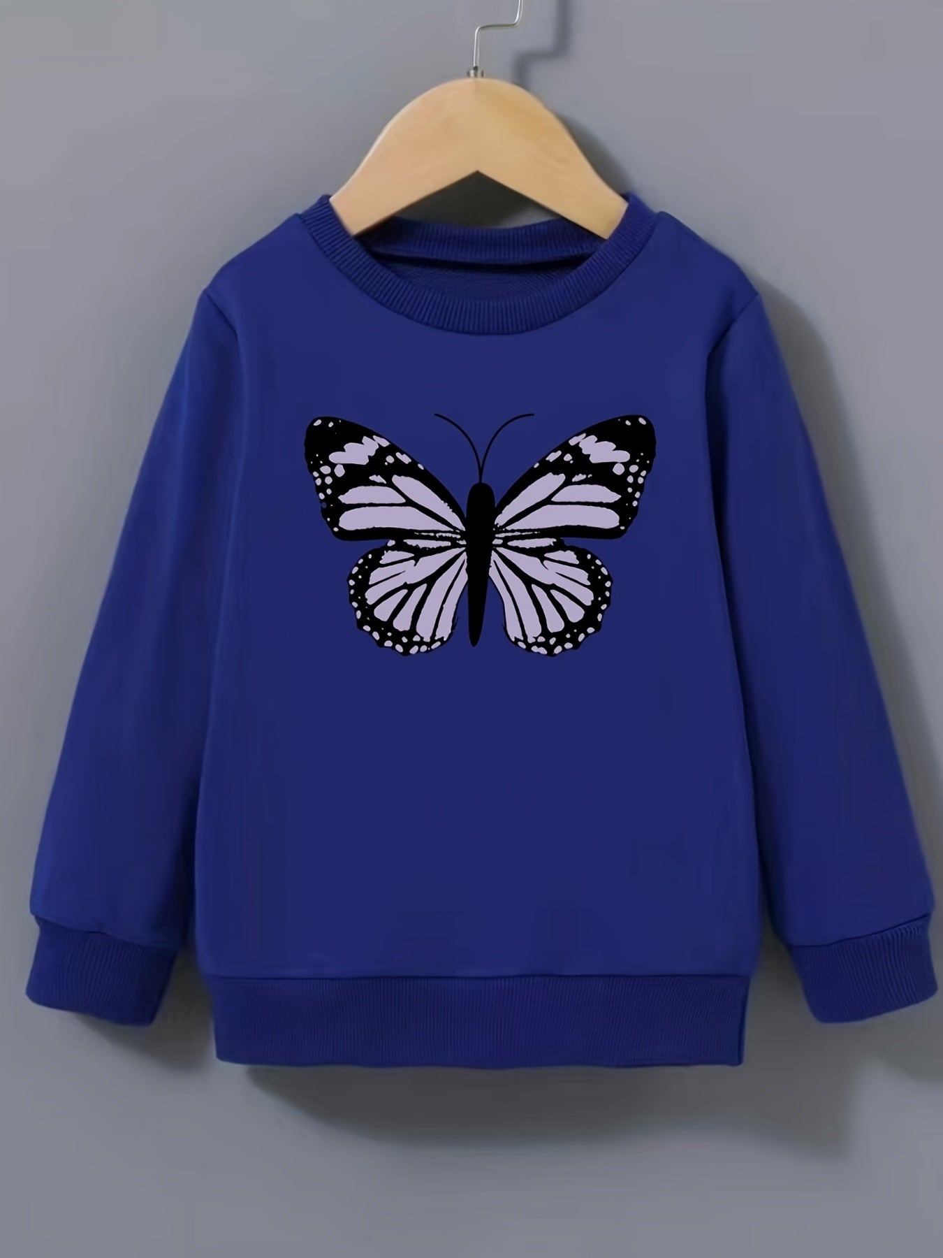 Girls Butterfly Print Crew Neck Sweatshirt Youth Teen Kids Spring Fall Clothing