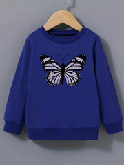Girls Butterfly Print Crew Neck Sweatshirt Youth Teen Kids Spring Fall Clothing
