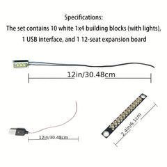 10pcs 1X4 LED DIY Lighting Kit with Expansion Boards and USB Connector