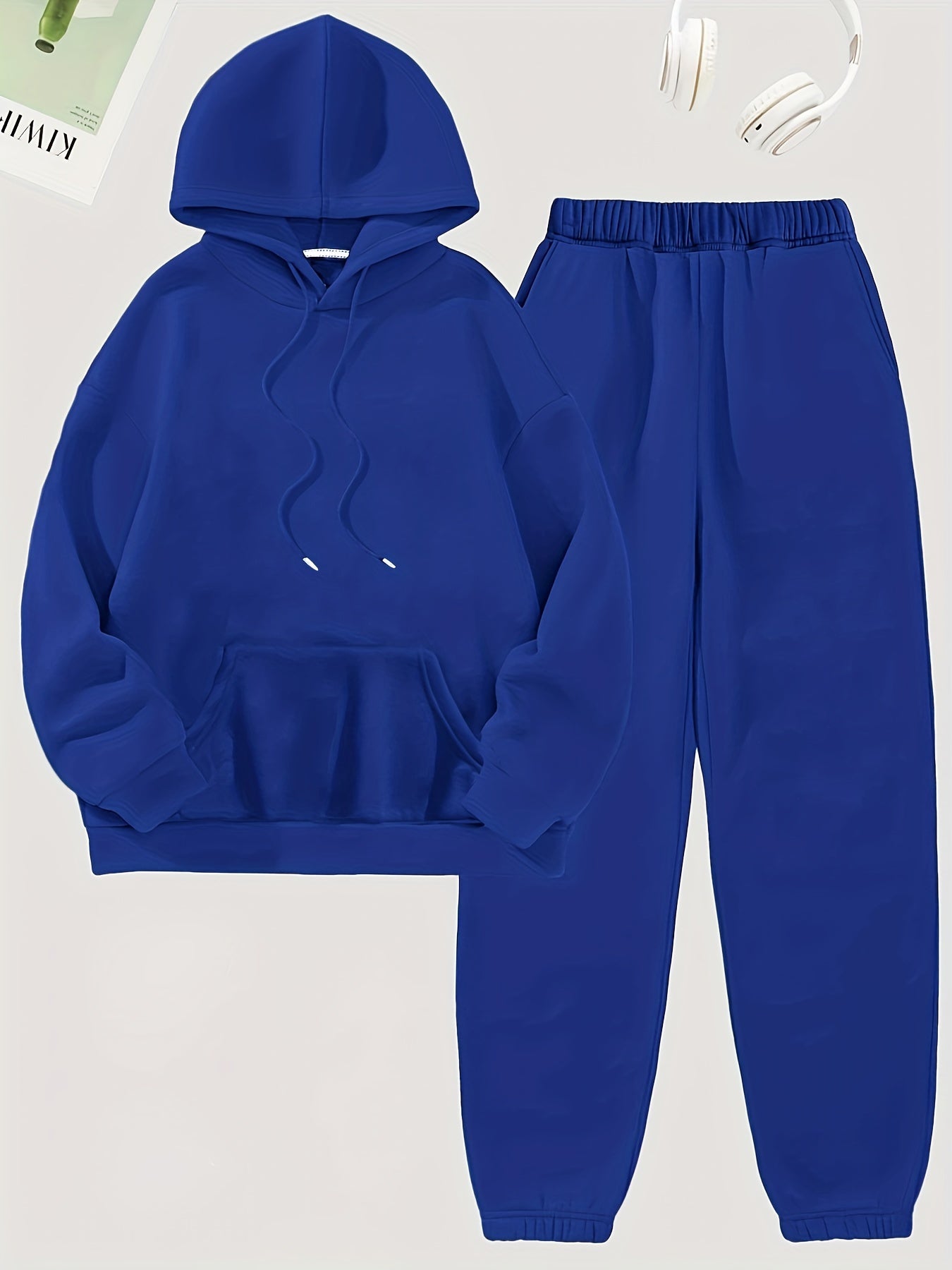 Solid Casual 2pc Set Hoodies & Jogger Pants Women's Clothing
