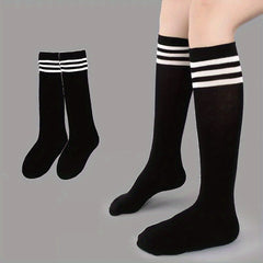 Girls Casual Striped Knit High Socks Cotton Soft Comfortable Breathable