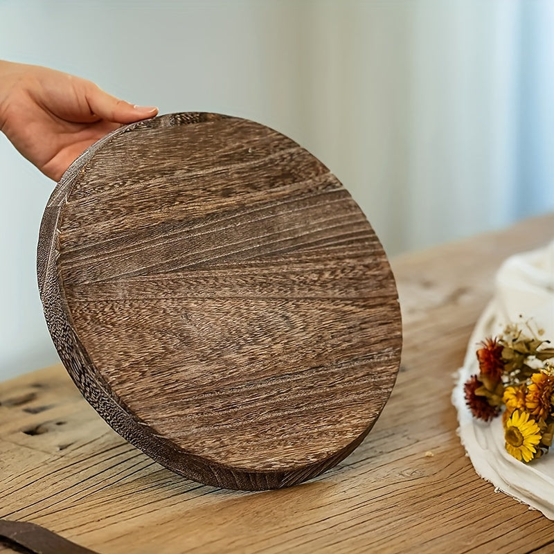 Round Wood Tray for Coffee Table Candle Holder Tray
