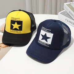 Pentagram Print Baseball Cap Mesh Trucker Hat Adjustable Sunscreen Sports Hats