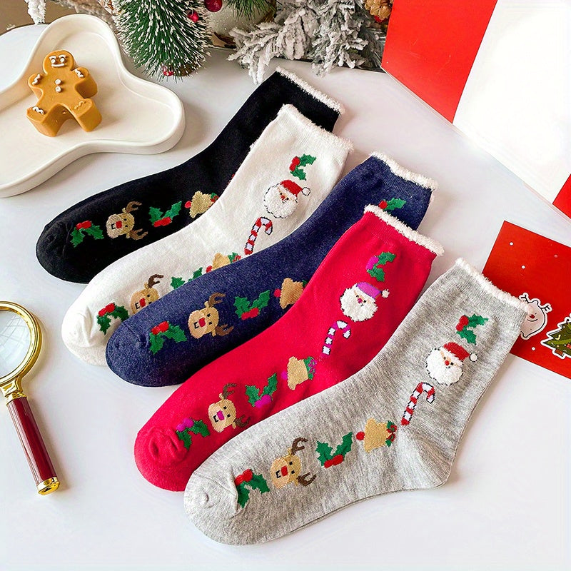 5 Pairs Christmas Print Socks Women's Stockings