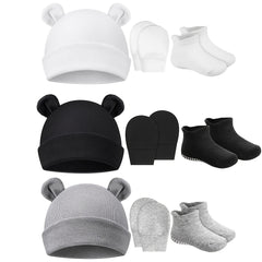 3 Piece Baby Outfit Set Ears Hat Mittens Non Slip Socks Soft Cotton Material
