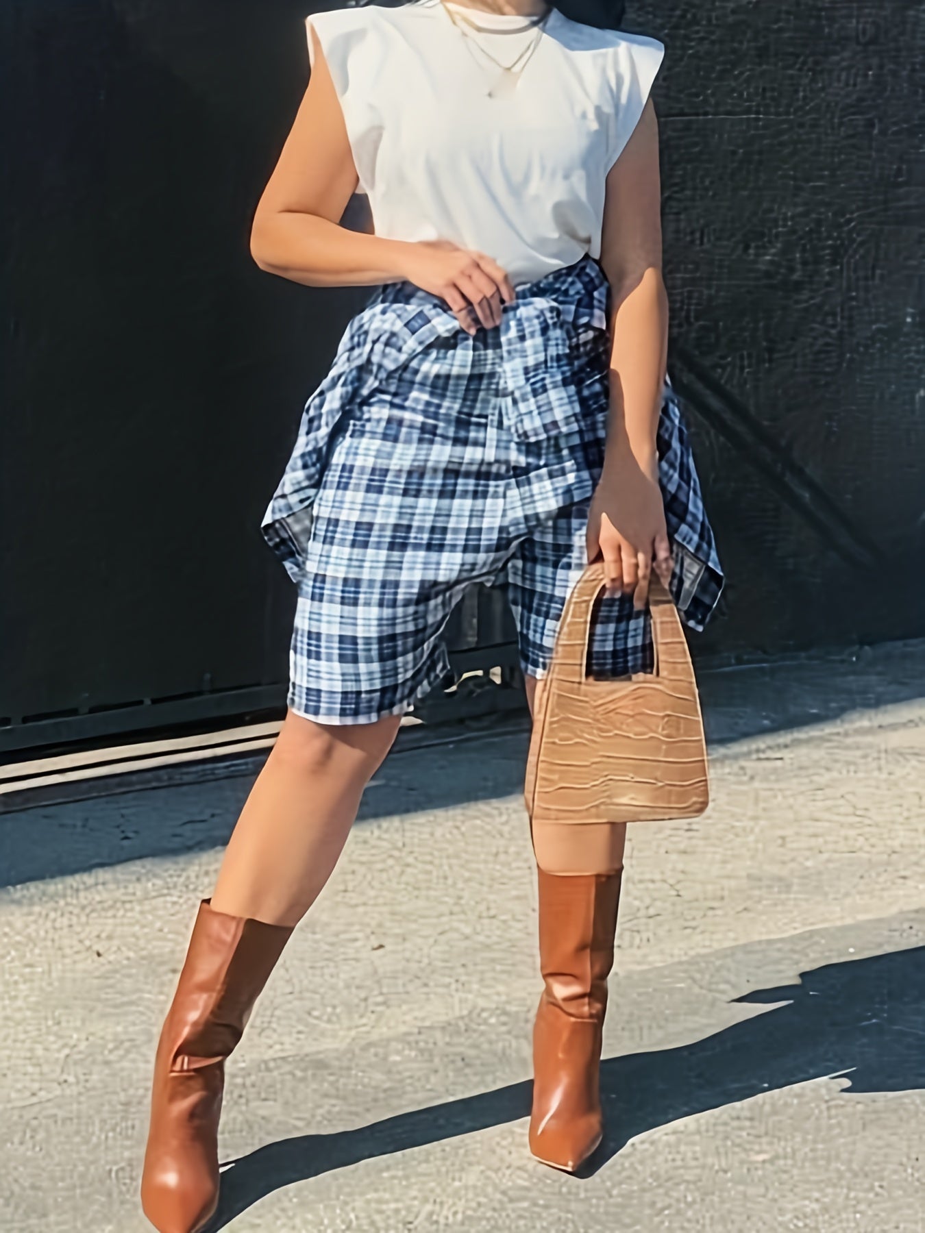 Plaid 5 High Waist Shorts With Wrap Cover Up