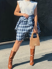 Plaid 5 High Waist Shorts With Wrap Cover Up