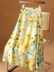 Floral Print Pleated Long Summer Skirt Women's Clothing
