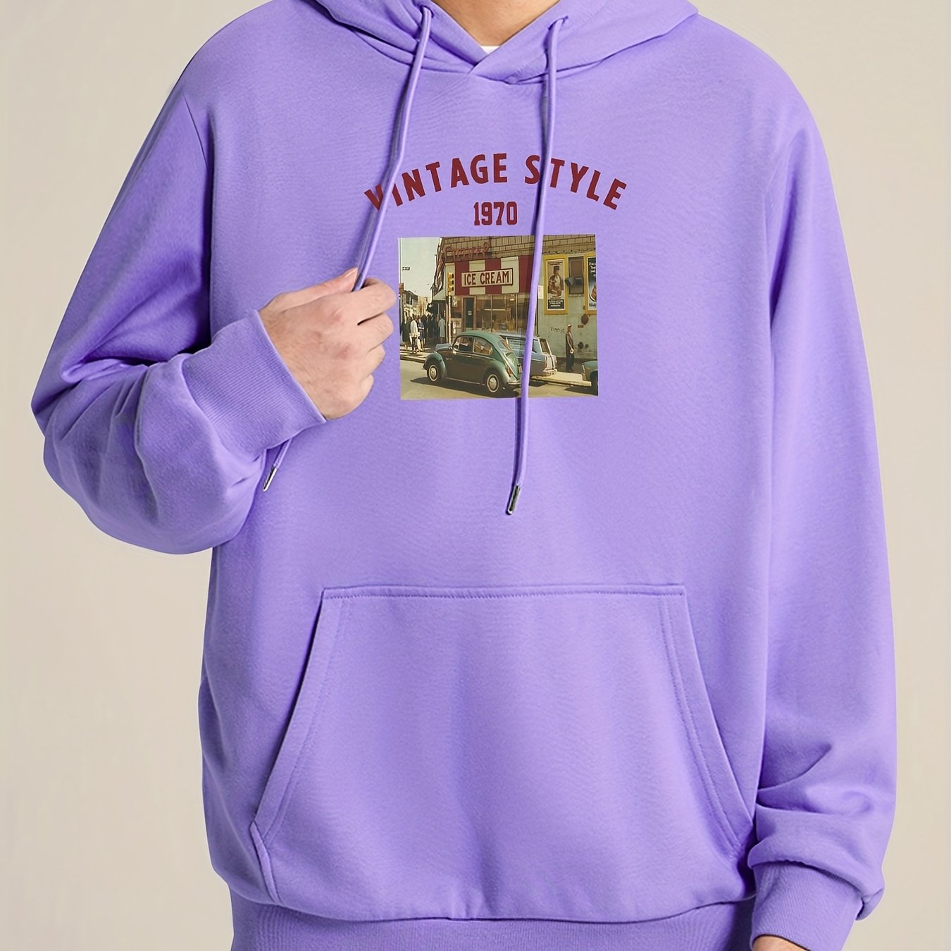 Vintage Style Print Hoodie for Men