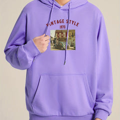 Vintage Style Print Hoodie for Men