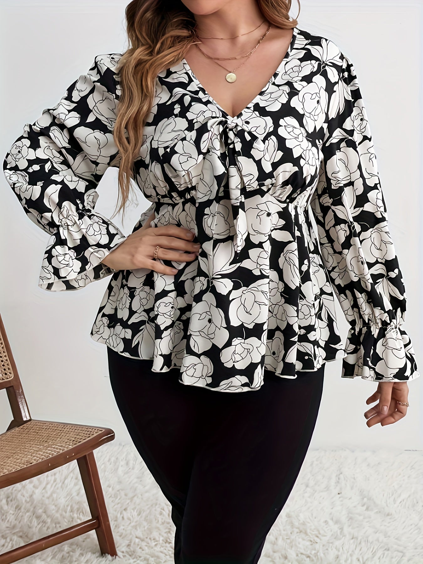 Floral Print Lantern Sleeve Blouse