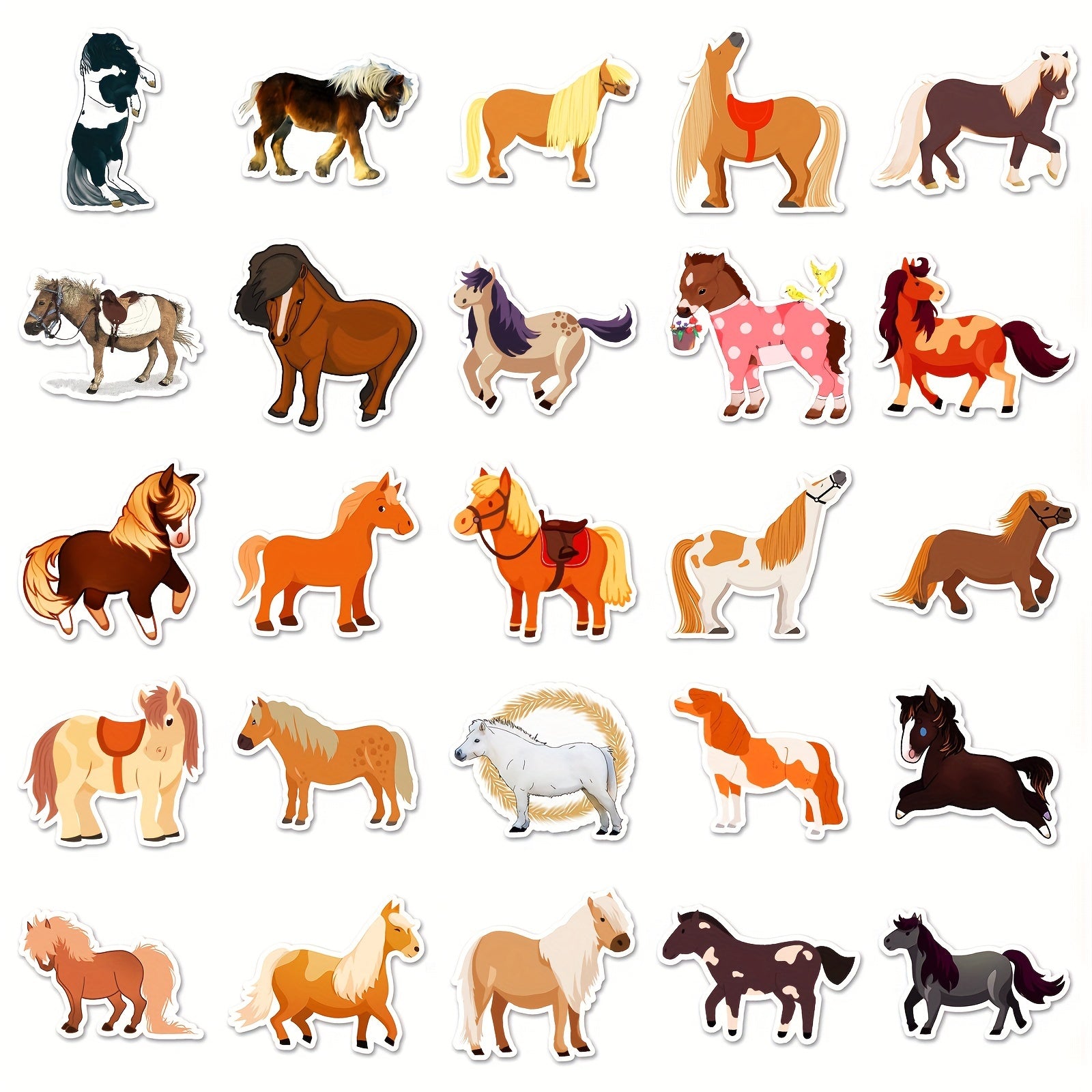 50pcs Pony Cartoon Animal Stickers DIY Sticker Pack