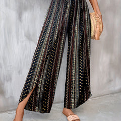 Tribal Print Wide Leg Pants Elastic Waist Casual Pants