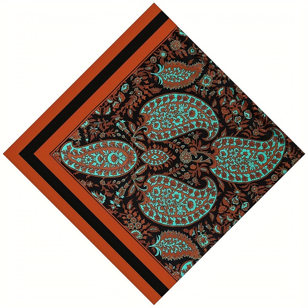 Large Paisley Print Square Scarf Vintage Satin Shawl Boho Head Scarf