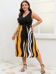 Women's Plus Fluid Print V Neck Nipped Waist Tank Dress