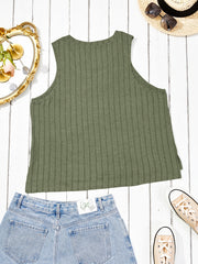 Ribbed Tank Top Solid Color Round Neck Summer Sleeveless Tee