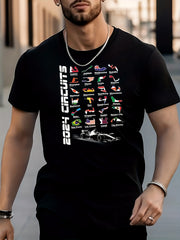 Racing Car Flag Print Men's Street Style T-shirt for Summer