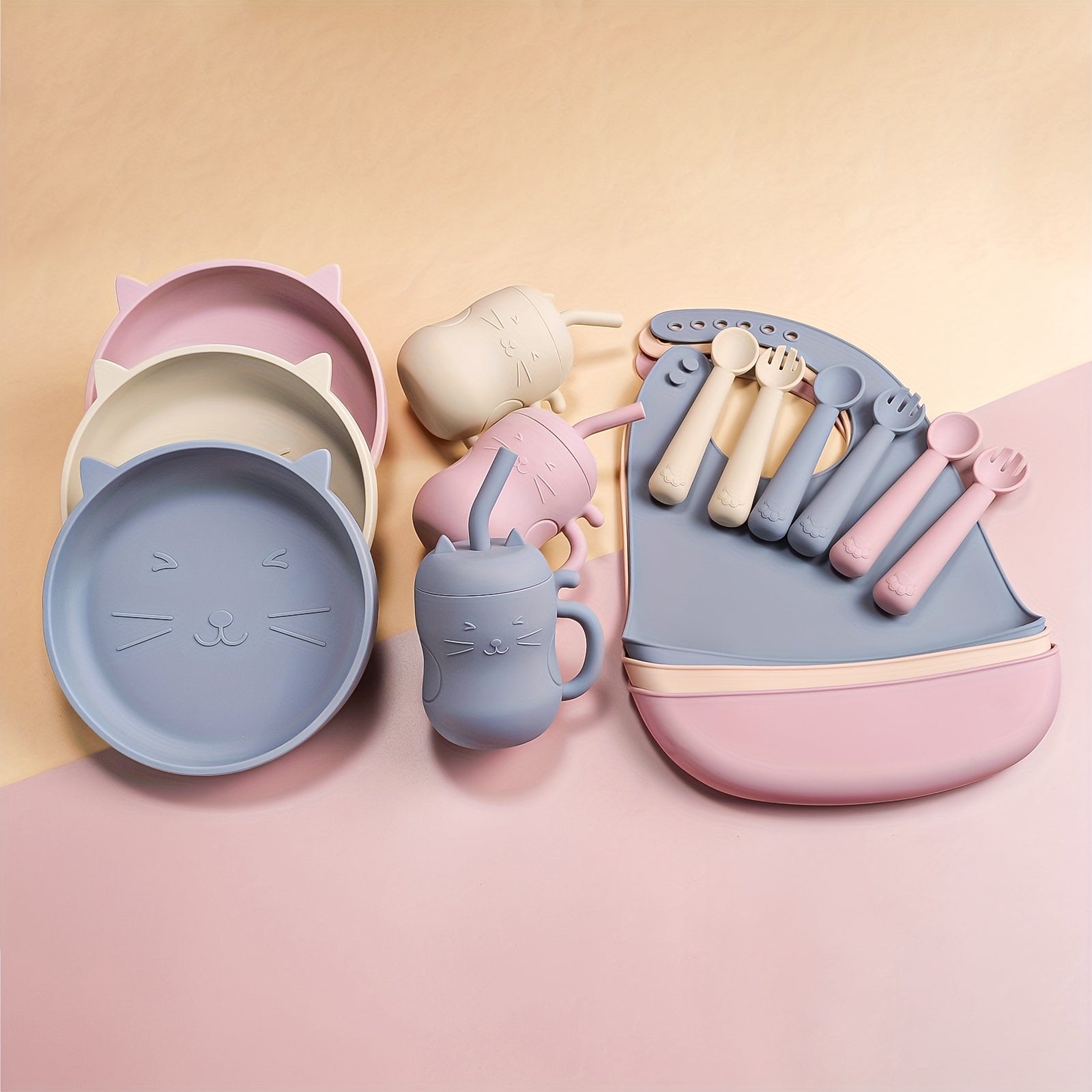 Silicone Feeding Set for Baby with Suction Cup Tray