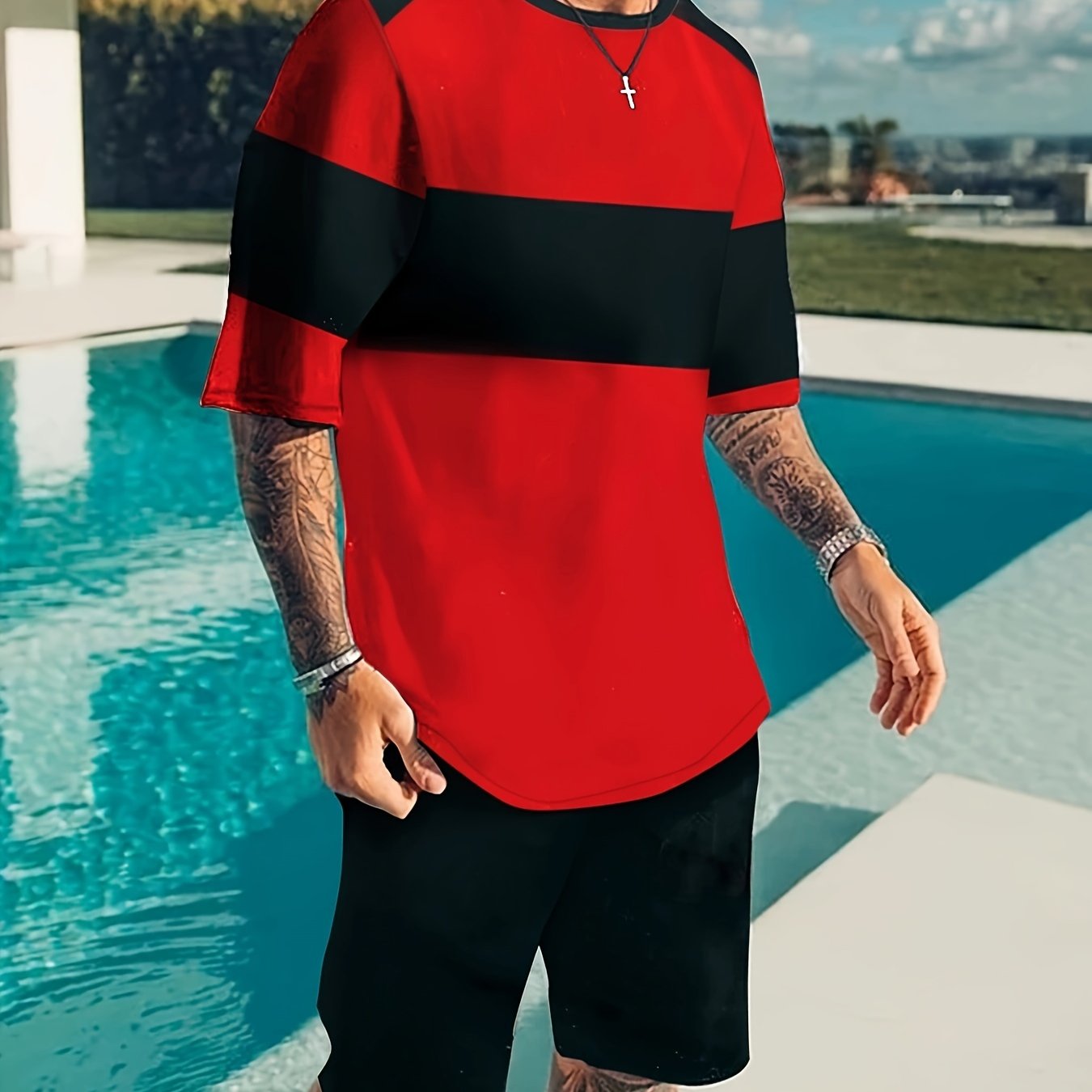 Mens 2 Piece Outfits T-shirt & Casual Shorts Set Summer Clothing