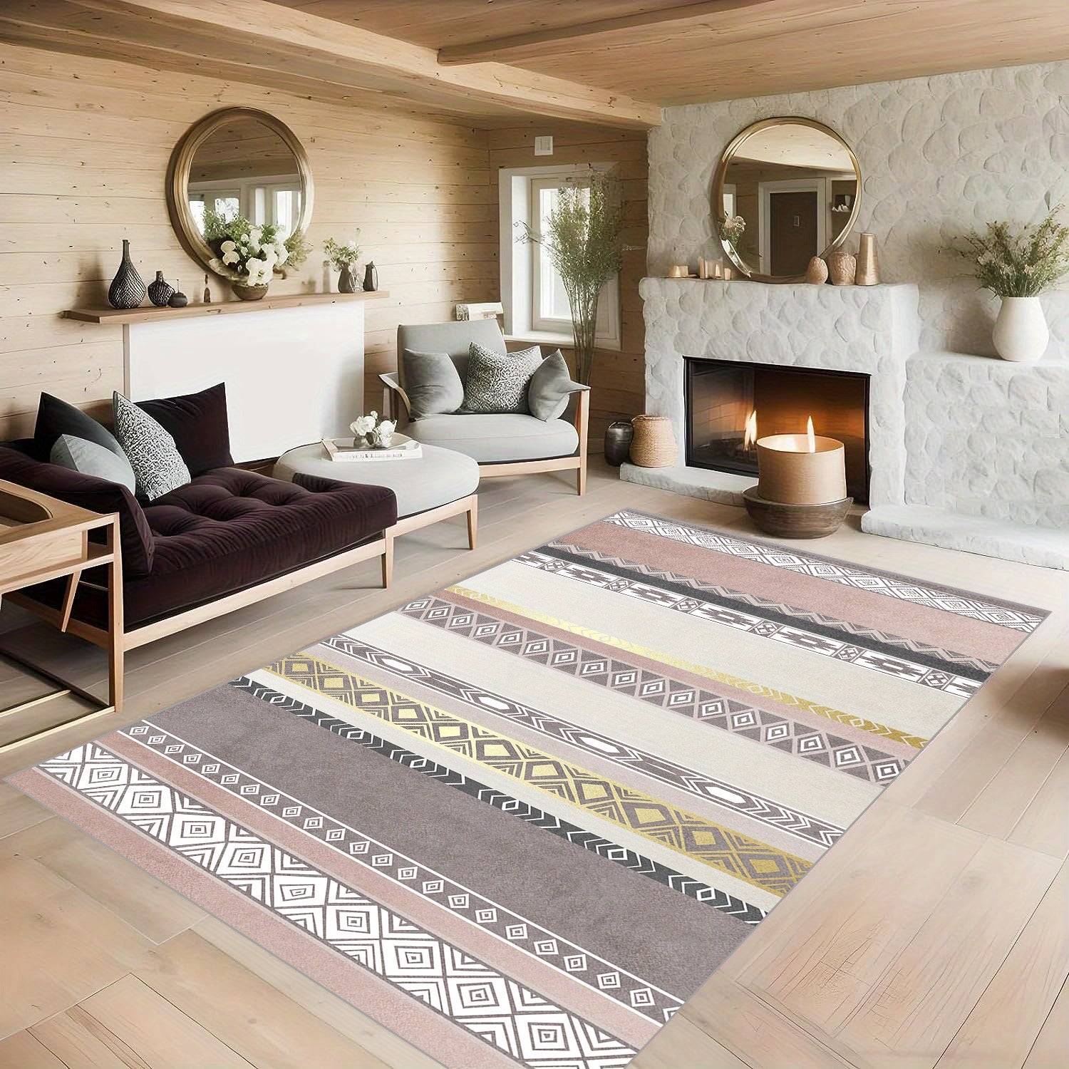 Geometric Soft Faux Sheepskin Rug for Bedroom