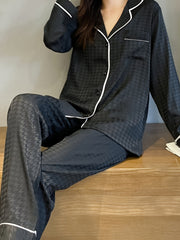 Plaid Pajamas Set Button Up Blouse Top & Pants