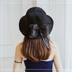 Bow Decor Bucket Hat Hollow Crochet Breathable Basin Hat Sun Hat
