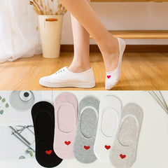 5 Pairs Heart Pattern No Show Socks Women's Ankle Sock Pack