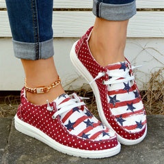 Polka Dot Canvas Shoes Star Pattern Low Top Lace Up Casual Shoes
