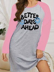 Funny Face Slogan Print Raglan Sleeve Tee Sleep Dress