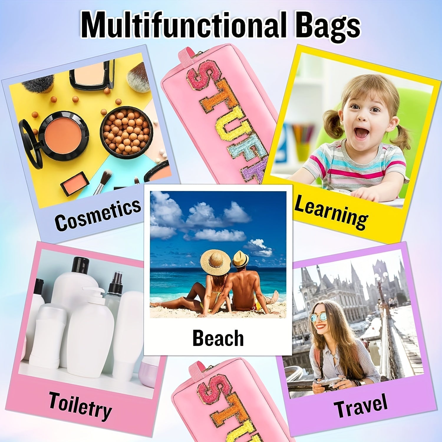 2 Pcs Nylon Cosmetic Bag Waterproof Makeup Pouch Zipper Travel Toiletries Pouch