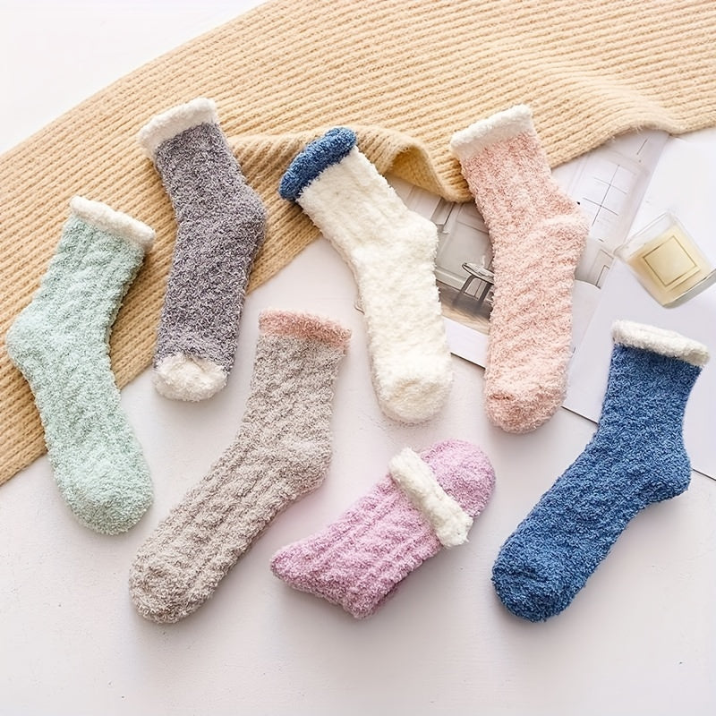 7 Pairs Colorblock Fuzzy Socks Soft & Warm Women's Stockings