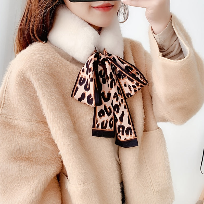 Leopard Scarf Ribbons Faux Fur Winter Wrap Collar Scarf