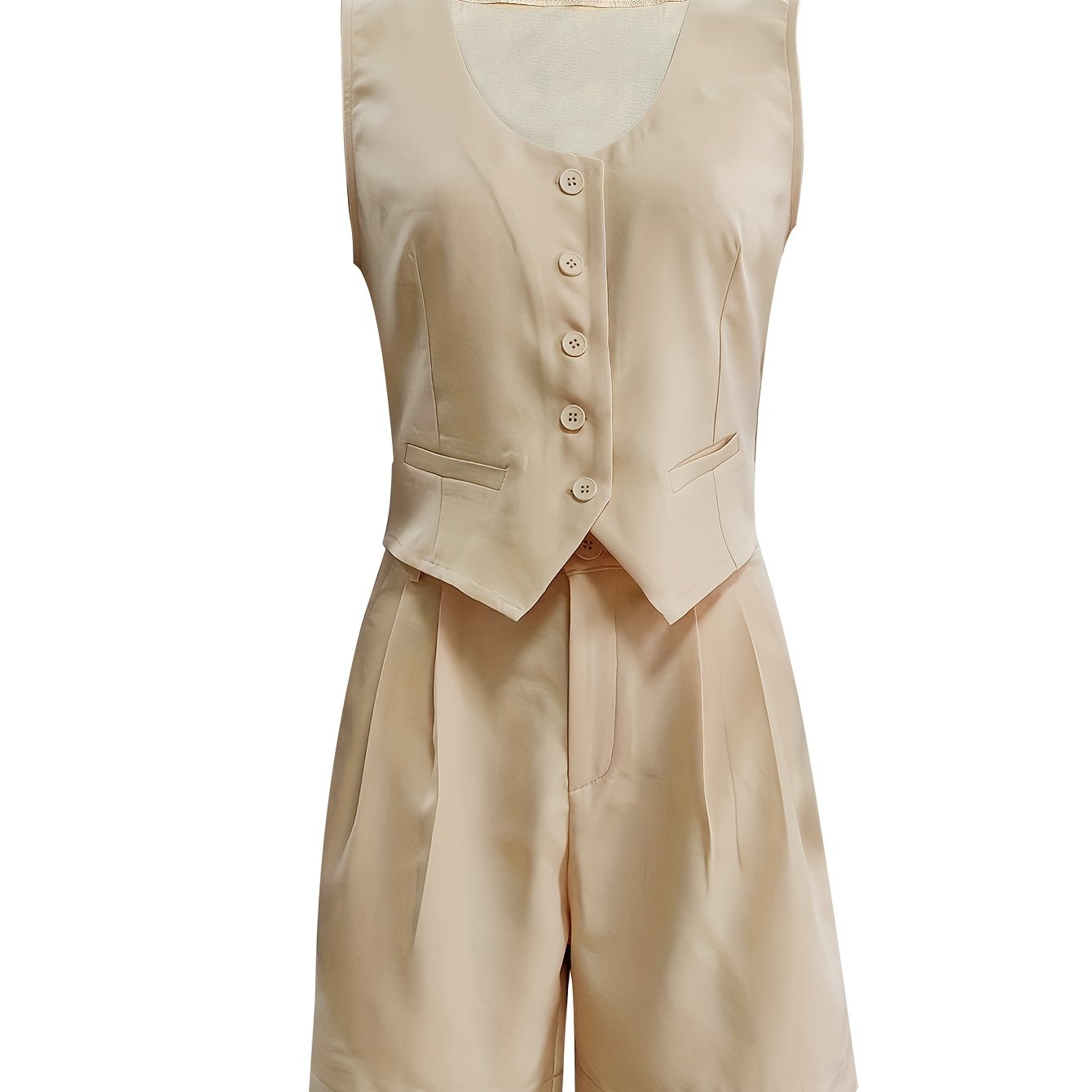 Preppy Solid Two-piece Set Sleeveless Vest & Pleated Shorts